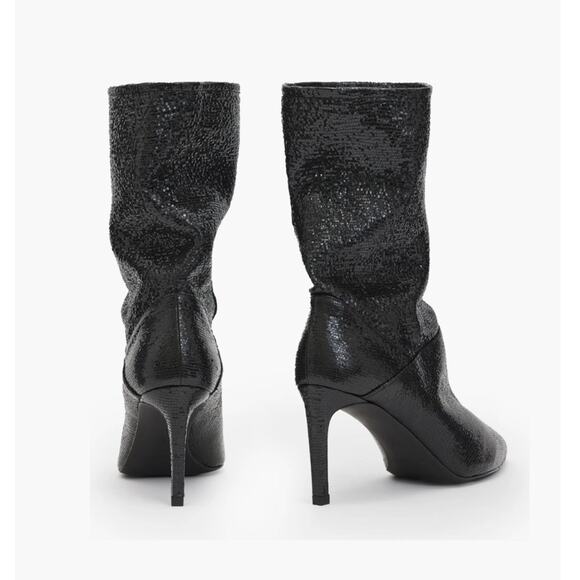 Allsaints Orlana Black Stiletto Heel Boot Sz 10 Shimmery Leather Pointed Toe New - Picture 6 of 16